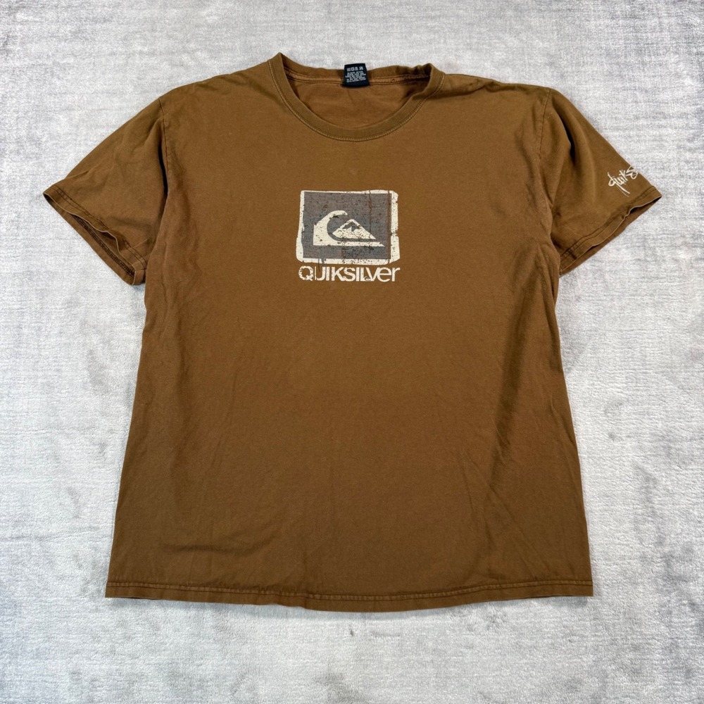 Quiksilver Shirt Men Large Brown Vintage Y2K Logo Double Sided Surf Earth Tone